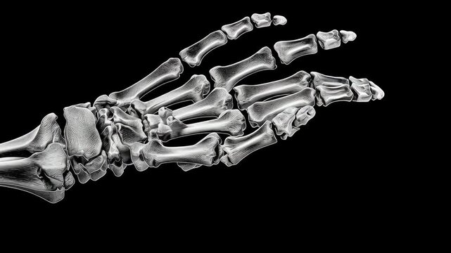 Detailed Examination of a Human Hand Skeleton Highlighting Individual Bones and Joints in a Clear View
