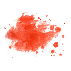 A watercolor red spot with splashes on a white background. Abstract illustration on a transparent background for artistic compositions, creative elements and decorative accents in design