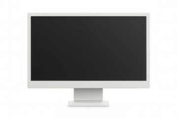 Realistic white computer monitor displaying a blank screen, perfect for showcasing designs or presentations on a transparent background