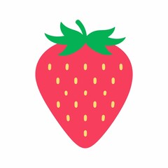 Simple Flat Design Strawberry Illustration on White Background.