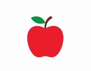 A single red apple with a green leaf.