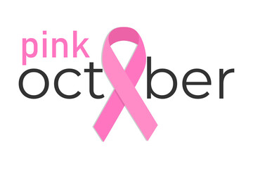 Pink October. Text design with pink ribbon. 