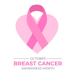 October is Breast Cancer Awareness Month with a pink ribbon. A banner with a heart and a pink ribbon on a white background. Vector illustration