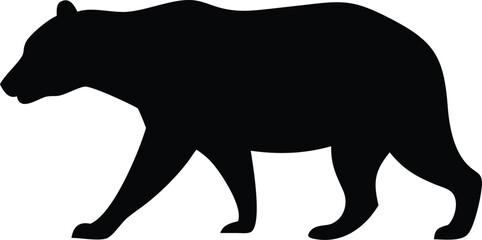 Minimal Black Bear Silhouette Walking on White Background