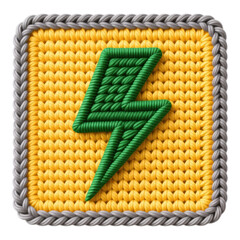Yellow Crochet Square with Green Bolt Icon, Transparent Background, 3D Realism Asset