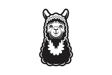 Monochromatic Alpaca with Smiling Face and Stylized Fur on White Background