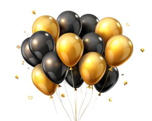 Golden balloons confetti isolated on a transparent background