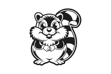 Monochrome of a cute cartoon squirrel on a white background