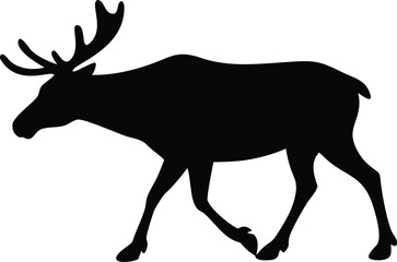 Moose Silhouette on White Background, Walking Moose Animal, Wild Nature