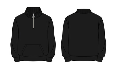 Naklejka premium Long sleeve jacket technical drawing fashion flat sketch vector illustration template front and back