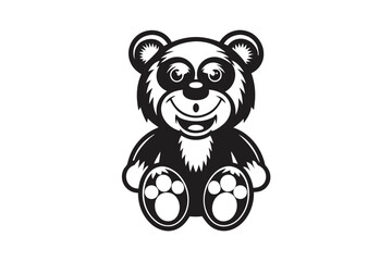 of Adorable Cartoon Bear Cub Sitting Isolated on White Background