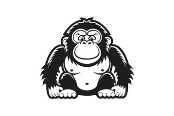 of Cartoon Gorilla Isolated on White Background Silhouette Design