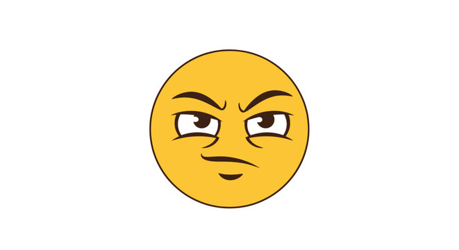 Yellow Angry Emoji with Scowling Eyebrows and Frown.