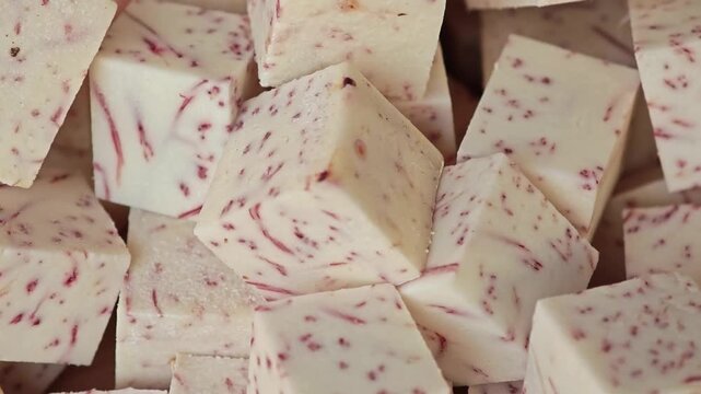 Diced taro root. Cube of taro.