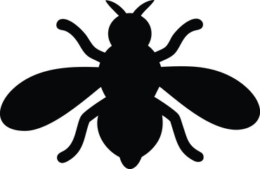 Silhouette of a Flying Honeybee on a White Background