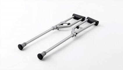 Pair of medical crutches on a white background, representing support and mobility aids for recovery and rehabilitation