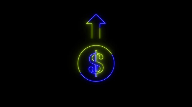 Money profit indicates concept. Cash with up arrow stocks graph, concept of financial crisis, market fall. dollar decrease icon, money, dollar sign with up arrow.