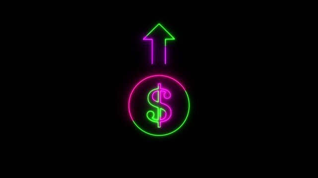 Money profit indicates concept. Cash with up arrow stocks graph, concept of financial crisis, market fall. dollar decrease icon, money, dollar sign with up arrow.