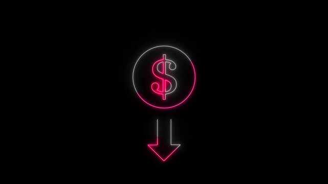 Money loss indicates concept. Cash with down arrow stocks graph, concept of financial crisis, market fall. dollar decrease icon, money, dollar sign with down arrow.