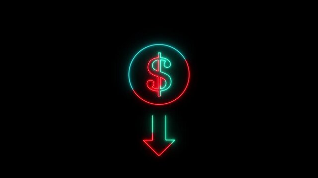 Money loss indicates concept. Cash with down arrow stocks graph, concept of financial crisis, market fall. dollar decrease icon, money, dollar sign with down arrow.