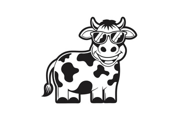 Fototapeta premium Smiling Cow with Sunglasses on White Background