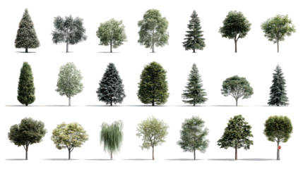 Collection of Isolated Trees on White Background