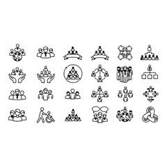 Collection of people and organization icons isolated on white background set of team, group, community, leadership, and management icons