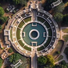 Aerial view of the Canopus in Hadrian's Villa. Villa Adriana is a World Heritage comprising the ruins and archaeological remains of a complex built by Roman Emperor Hadrian at Tivoli, near Rome, Italy
