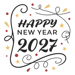 Happy new year 2027 elegant typographic design with festive decorative elements and golden stars scattered around