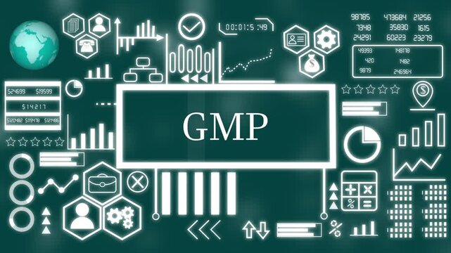 GMP Business concept. Network connections, futuristic technology hub. GMP Technology, Internet and network concept animation technology background 4k video
