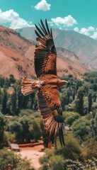 Majestic eagle gracefully soars and dives through the powerful winds of stunning mountain peaks