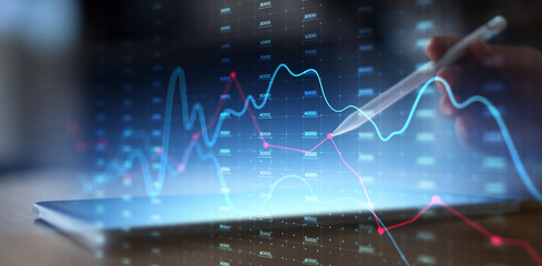 Financial Market Analysis with Digital Data Visualization on Virtual Screen.