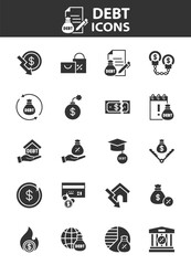 set of finance icons, loan, debt