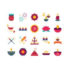 Set of Diwali festival icons, indian traditional