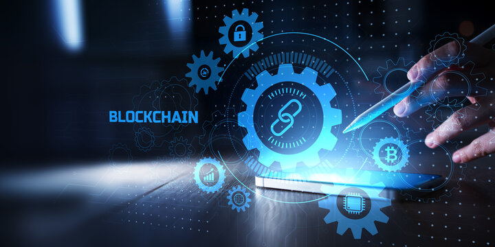 Blockchain Technology Concept for Secure Digital Transactions and Data Integrity on Touch Interface.