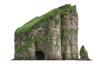 Overgrown Stone Ruins Against Black Background