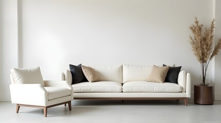 Elegant living room featuring a modern sofa and chair in neutral tones for sophisticated interiors