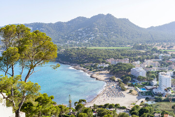 Beautiful view of Canyamel Beach with Puig de Son Jordi in the background. Municipality of Capdepera, Mallorca, Spain.