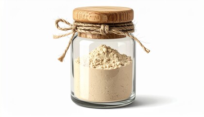Glass jar with powder and wooden lid