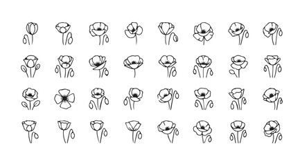 Collection of abstract floral illustrations in a minimalist silhouette style
