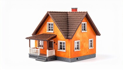 Orange house with blue shutters and garden