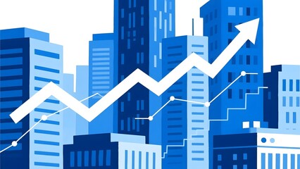 Upward Trend Graph Over Cityscape Background