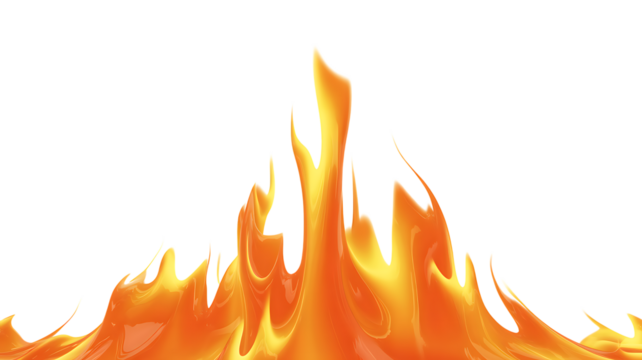 Realistic bright orange fire flames isolated on transparent background