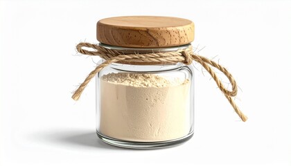 Glass jar with powder and wooden lid