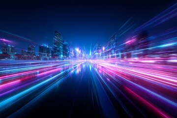 Obraz premium Vibrant city lights blur on a futuristic highway at night