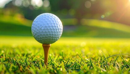 Golf ball on orange tee at sunrise
