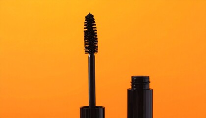 Black mascara wand on orange background