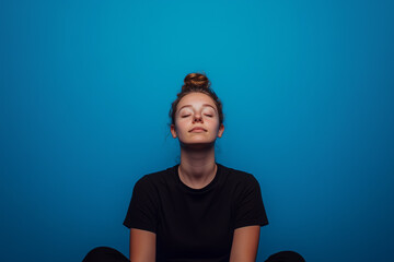 A person sits in a relaxed position eyes closed, generated AI