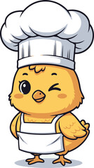 Cute Cartoon Chick Chef – Funny Baby Chicken Wearing Chef Hat and Apron Vector Illustration for Cooking and Kids Design