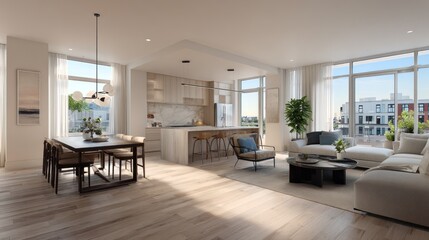 Modern open concept apartment interior